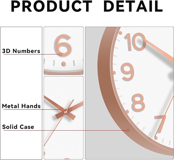Roymnie Wall Clock 10 Inch Silent Wall Clocks Battery Operated-Modern Non - Image 7