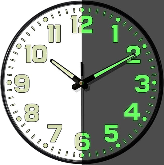 Glow in The Dark Wall Clock Non Ticking, 10 inch Silent Wall Clocks Battery by MABPEDO