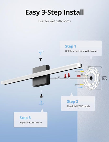 Combuh 2 Pack Bathroom Light Fixtures Black Vanity Lights Bar 24 Inch 14W - Image 8