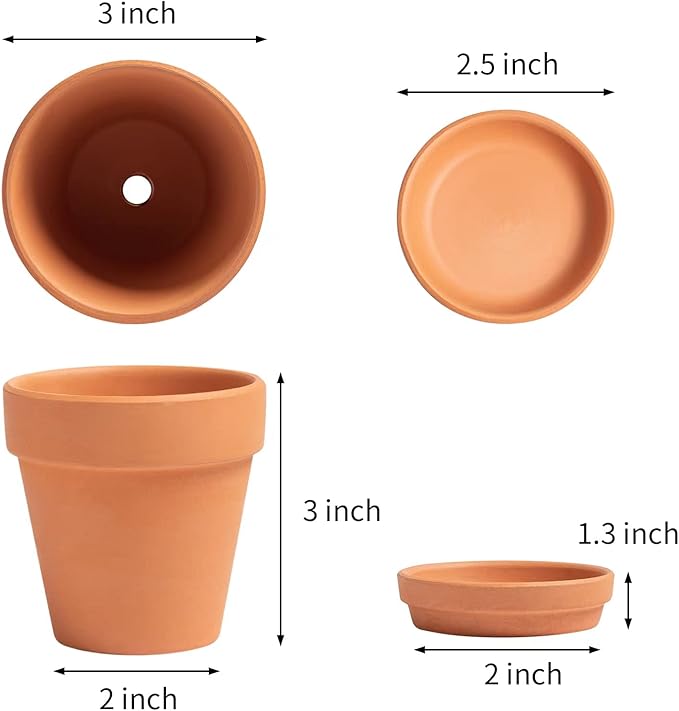 3 inch Terracotta Clay Pots Pack of 18, Small Plant Pots with Drainage Holes and Saucers, Mini Nursery Plant Pots for Succulents, Cactus, Indoor,Outdoor,Halloween Decor