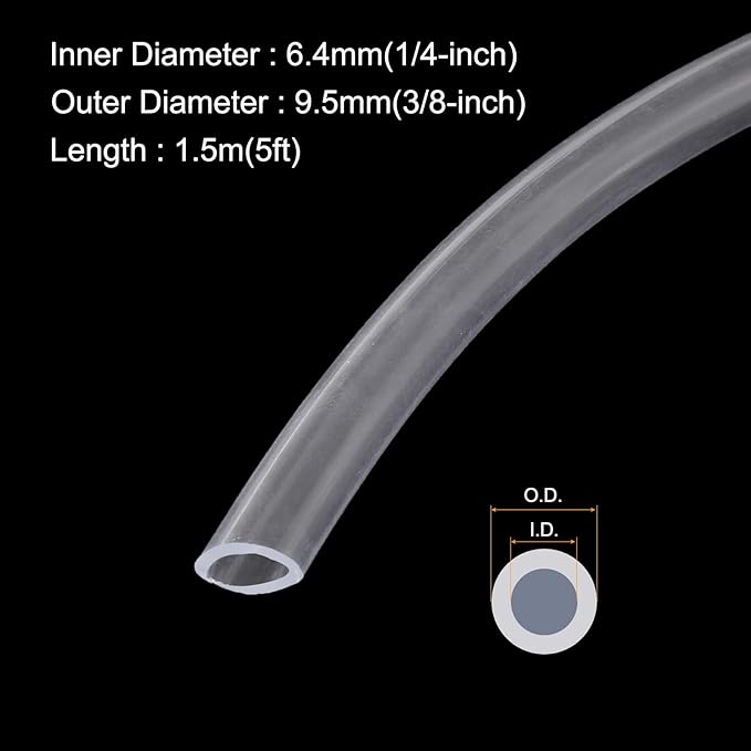 1/4" x 3/8" Clear Plastic PVC Tubing 5ft Flexible Vinyl Tube, [for Garden Irrigation, Water Hose, Fish Tank, Aquarium] - 6.4x9.5mm
