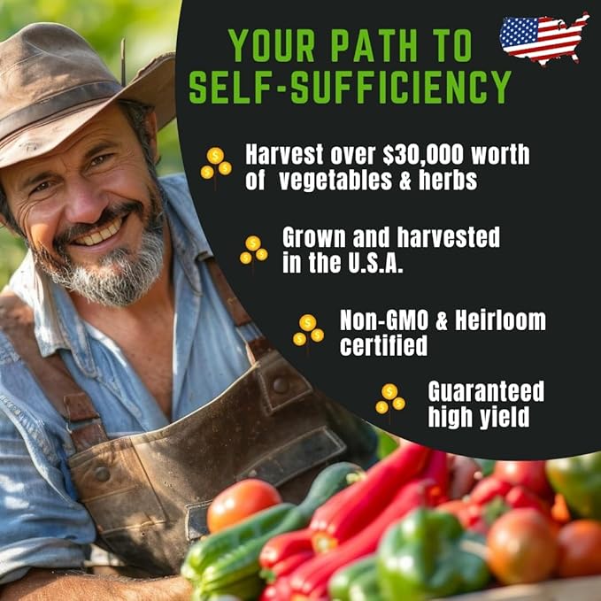 50 Vegetable & Herb Seeds Variety Pack - 25,000 Seeds - Long-Term Storage - Non-GMO Heirloom Open-Pollinated Gardening Seeds for Planting Vegetables & Herbs - Waterproof Packaging