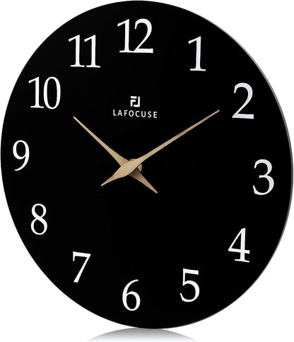 Lafocuse 12 Inch Wooden Black Wall Clock Battery Operated Silent Non-Ticking - Image 5