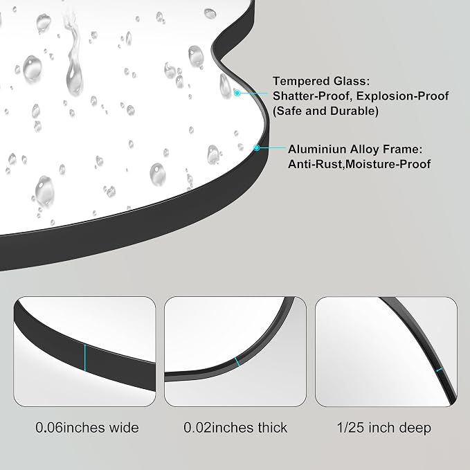 Itrue 20x36 Inch Black Framed Irregular Tempered Glass Wall Mirror, - Image 5