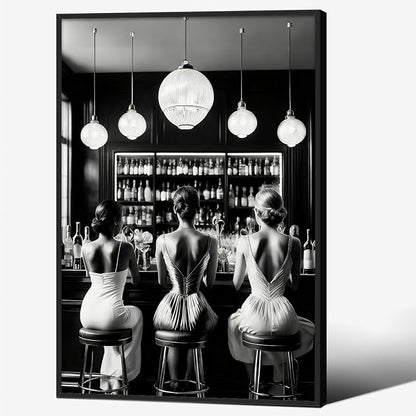 Vintage Black and White Black Framed Wall Art Trendy Women Drink Cocktail by FuSatisYilife