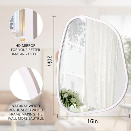 Irregular Oval Wall Mirror Large White 20"x16" Inches Asymmetrical Mirror - Image 7
