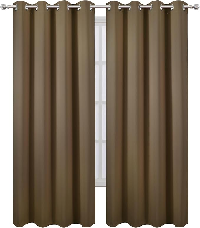 LEMOMO Blackout Curtains 66 x 95 inch/Brown Curtains Set of 2 Panels/Thermal - Image 2