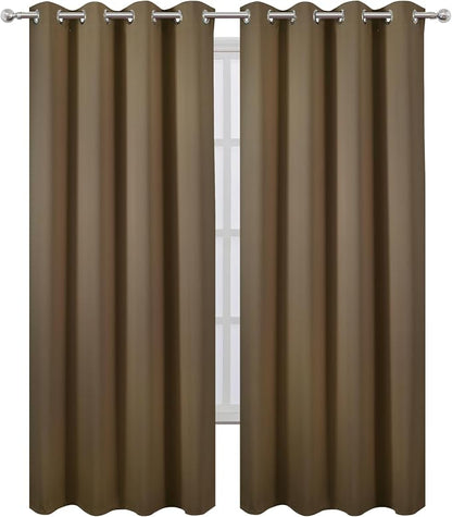 LEMOMO Blackout Curtains 52 x 84 inches Long Brown Curtains Set of 2 Panels - Image 2