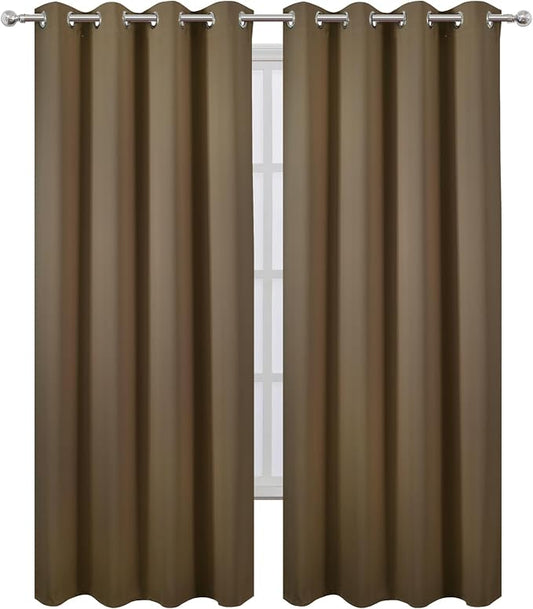 LEMOMO Blackout Curtains 52 x 108 inch/Brown Curtains Set of 2 Panels/Thermal - Image 2