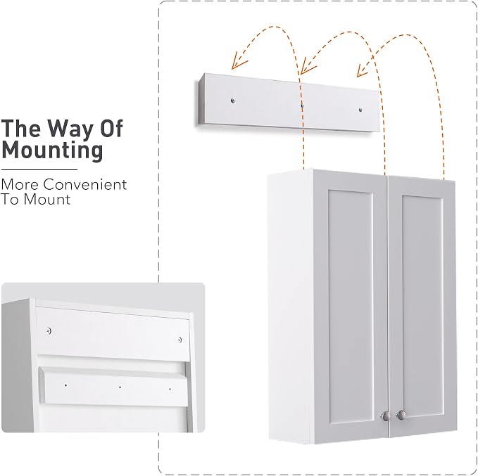 VANIRROR White Wall Mount Cabinet, MDF Over the Toilet Storage Cabinet - Image 6