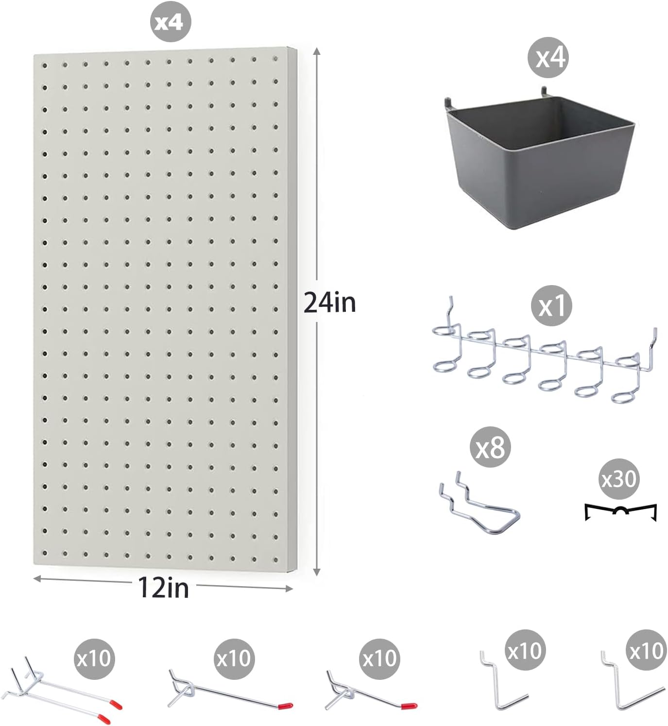 48x24 inch Gray Metal Pegboard Kit for Wall Organization with Hooks, Pegboard Bins, and Utility Tools Storage Board, Efficient Tool Organizer Peg Board