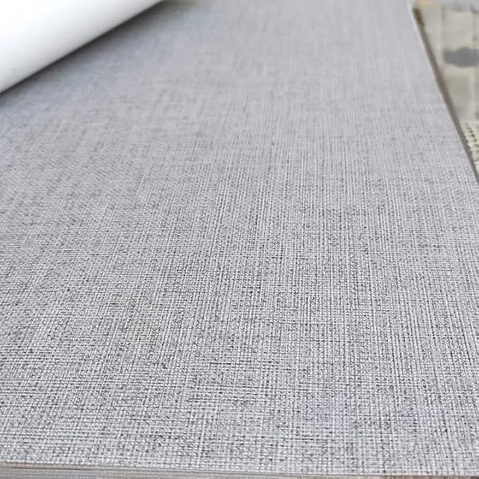 Fabric Peel and Stick Wallpaper Gray Faux Grasscloth Wallpaper Self-Adhesive - Image 3