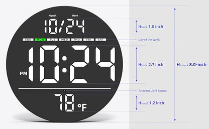 Digital Wall Clock with Large LED Display, Temperature, Auto-Brightness | Small - Image 3