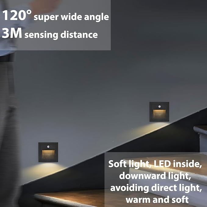 1Pcs/1.5W LED Recessed Wall Light with Motion Sensor, IP20 Indoor Step Lights, Low Voltage Bodysensor LED Stair Lights, Warm White 3000K for Indoor Stairs, Home, Kitchen, Attic, Aisle