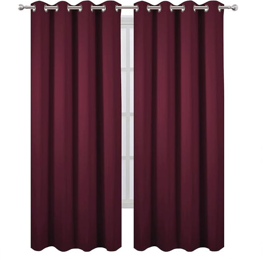 LEMOMO Blackout Curtains 52 x 120 Inch Long Burgundy Red Curtains Set of 2 - Image 2