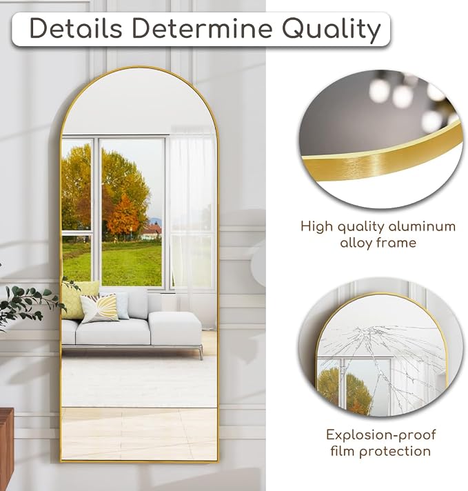 Prywot Arched Floor Mirror, 58 "x 18" Full Length Mirror Wall Mirrors Hanging - Image 8