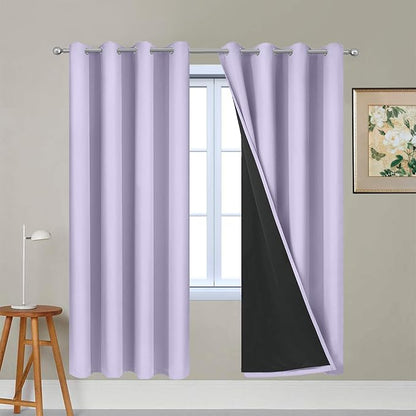 Yakamok Lilac 100% Blackout Lined Curtains, 2 Thick Layers Completely Blackout by Yakamok