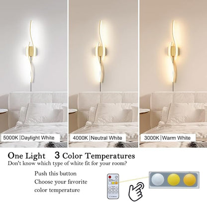 Daunton Modern Gold Plug in Wall Sconce Set of 2, Indoor Dimmable Light Fixture - Image 6