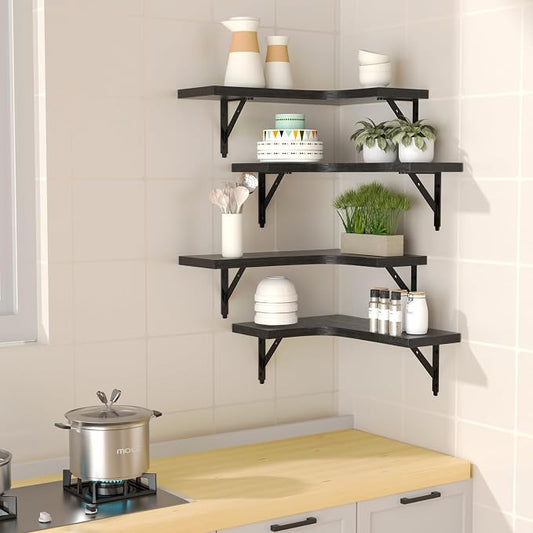 ROMGUAR CRAFT Corner Floating Shelves Wall Mounted Set of 4, Rustic Wood - Image 2
