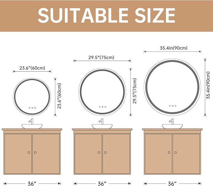 LOVESPEJO 36" Round LED Bathroom Mirror - Image 2