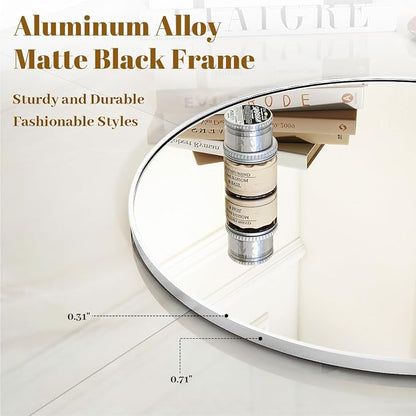 VooBang White Round Bathroom Mirror, 20 inch Circle Mirror, - Image 5