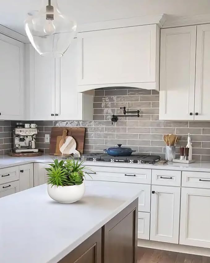 Fake Plants Artificial Succulents in Pots Faux Succulent Arrangement Potted Plant in White Ceramic Planter Bowl for Home Decor Office Desk Bathroom Shelf Living Room Indoor Decorations