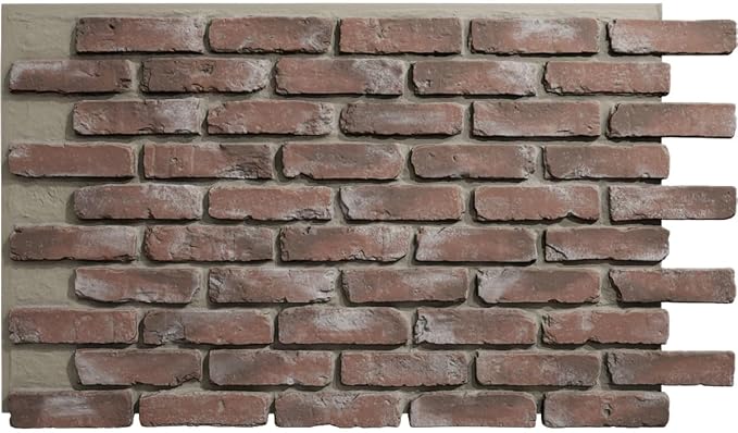 EverStone Aged Brick Faux Brick Panel, 46 7/8"W x 27"H x 1 1/4"D, Burnished Red by EkenaMillwork