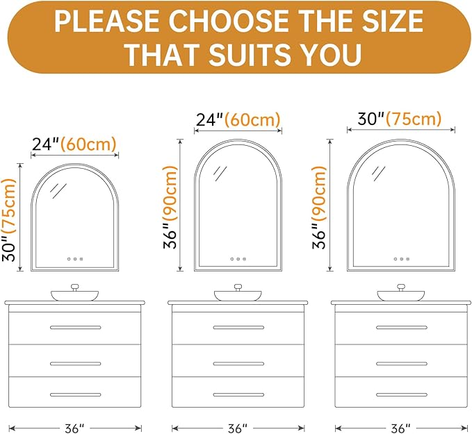 Arched LED Mirror for Bathroom 30"x36", 3 Color Changing, Shatterproof - Image 2