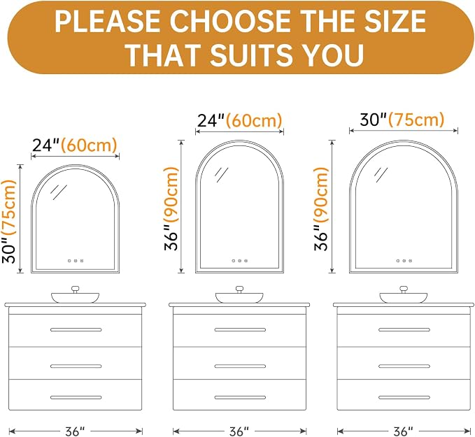 Arched LED Bathroom Mirror 24"x36", Dimmable-LED Mirror - Image 2