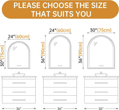 Arched LED Bathroom Mirror 24"x36", Dimmable-LED Mirror - Image 2