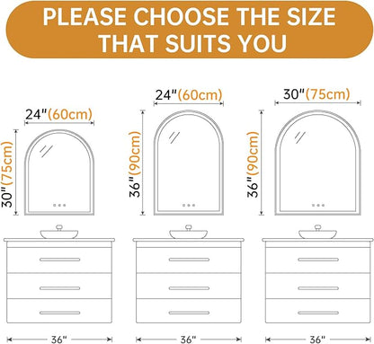 Arched LED Mirror for Bathroom 24"x30", 3 Color Changing, Shatterproof - Image 7