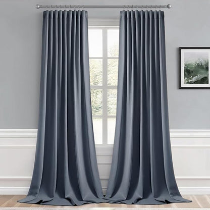 MIULEE Stone Blue Back Tab Blackout Curtain 96 Inch Long 2 Panels Set - Image 9