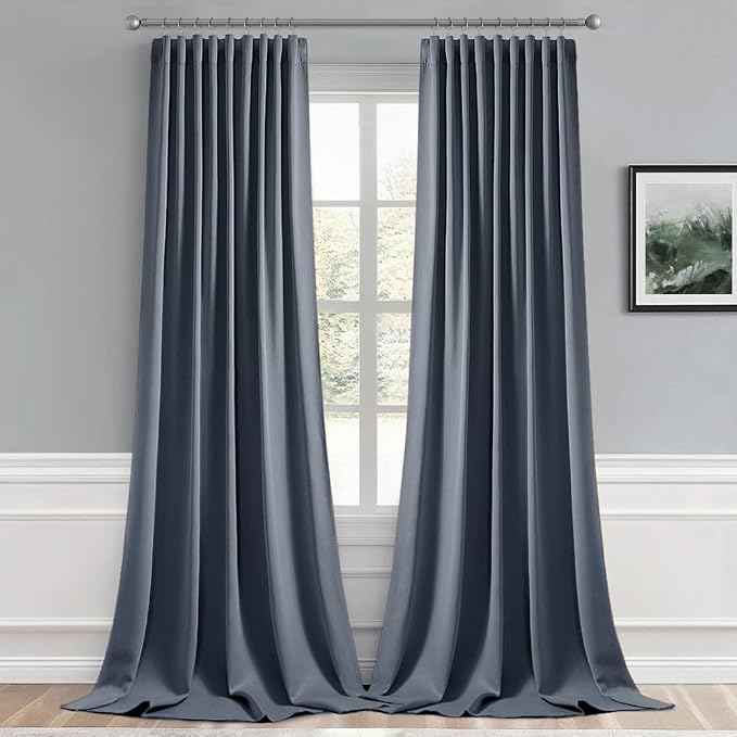 MIULEE Stone Blue Back Tab Blackout Curtains 102 Inch Long 2 Panels Set - Image 9