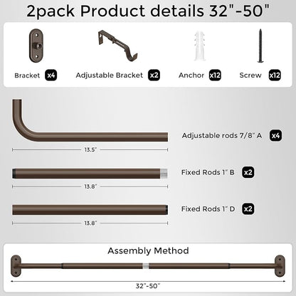 2 Pack Curtain Rods 32-46 Inch, Bronze Wrap Around Blackout Curtain Rods - Image 6