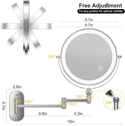 9" Wall Mounted Lighted Makeup Mirror, 4000mAh Rechargeable Double Sided 1X/10X - Image 6