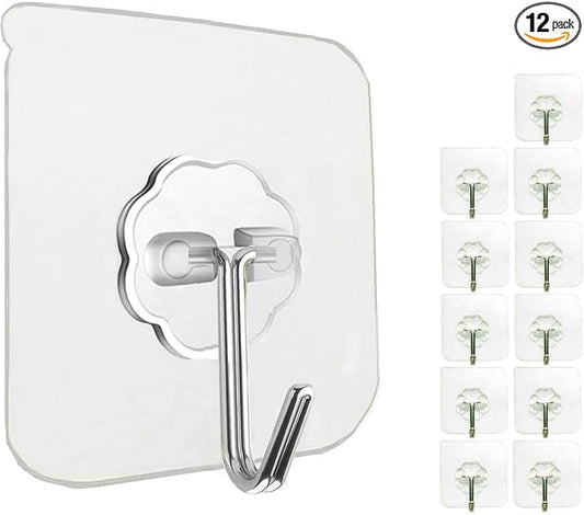 Jwxstore 12 Pack Heavy Duty Self Adhesive Hooks - 33lb Max by Jwxstore