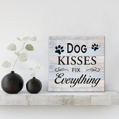 Funny Farmhouse Dog Canvas Wall Art Decor Dog Kisses Fix Everything Rustic Sign - Image 3