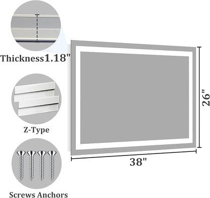 Koonmi 38"x26" LED Mirror for Bathroom, 90CRI Anti-Fog Vanity Mirror - Image 8