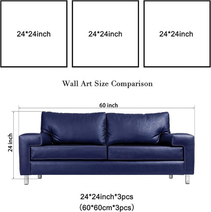 Wieco Art Blue Flowers 3 Panels Canvas Print Wall Art Modern Pictures Artwork - Image 5