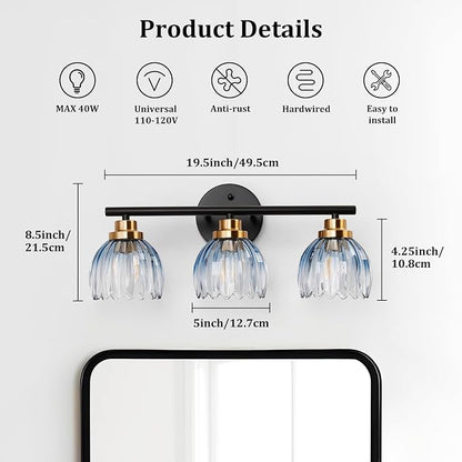 TALOYA Bathroom Vanity Light Fixtures, 3-Light Modern Black and Gold Wall - Image 2