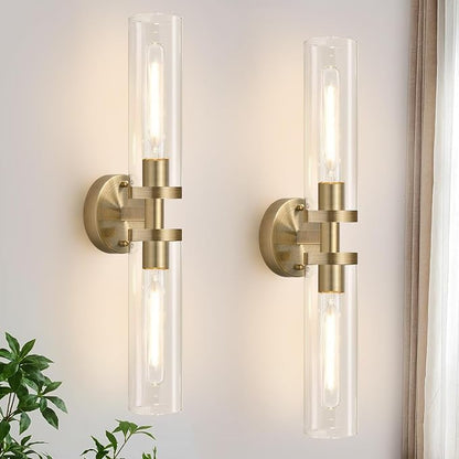 Wall Sconces Set of Two, Hardwired Brass Bathroom Sconces Wall Lighting by Indoibrightenyourbathroom