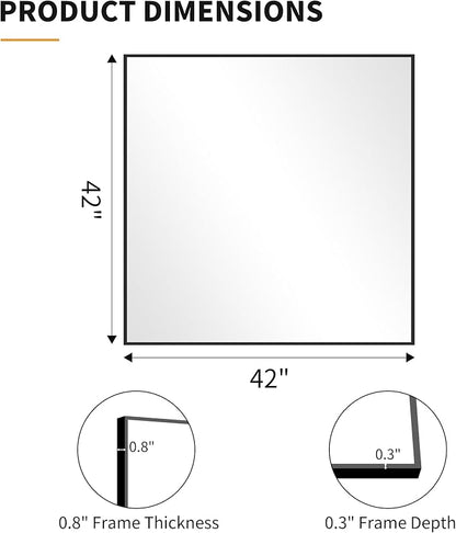 KOCUUY Black Square Mirror, Large Black Wall Mounted Mirror, Metal Framed Mirror - Image 8