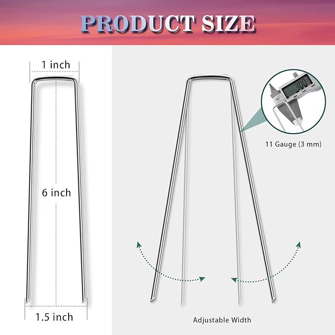 Gtongoko 200 Pack Galvanized Landscape Staples Garden Stakes Plant Cover Stakes 6 Inch 11 Gauge SOD Staples Fence Stakes Ground Stakes for Landscaping Securing Weed Barrier Fabric