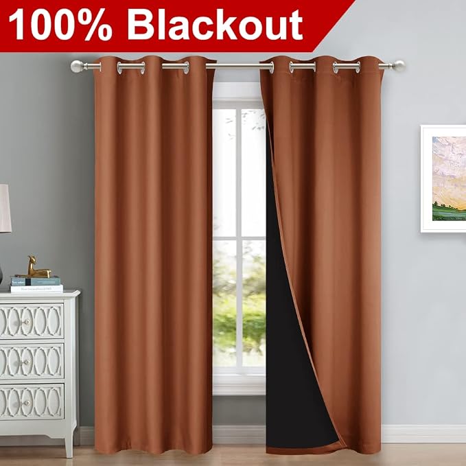 NICETOWN Burnt Orange Blackout Curtains 84 inches Long, Full Light Blocking - Image 2