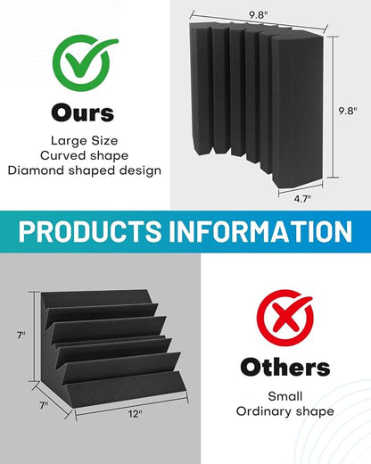 8 Pack - Bass Traps Acoustic Foam Corner, 9.8x9.8 * 4.7'' Black Bass Traps - Image 2