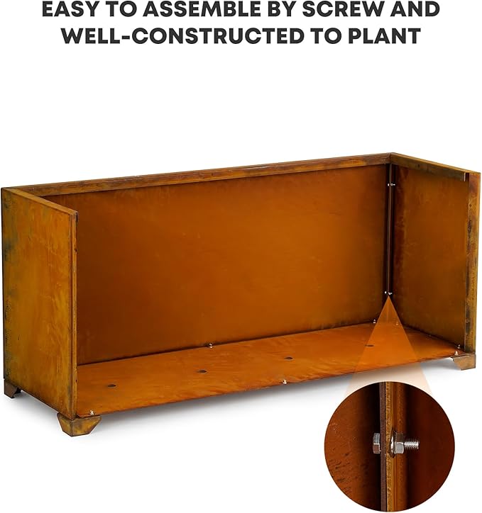 Stanbroil Corten Steel Planter Box for Outdoor Patio - 36 X12 X16 Inch Large Rectangular Metal Planter Box with Natural Rusty and Drainage Holes for Raising Flower, Plants