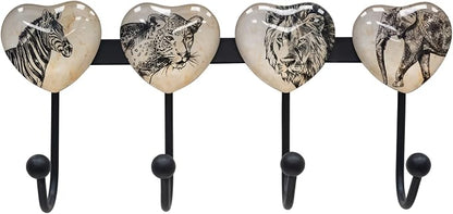Coat Rack Wall Mounted with 4 Hook, Heart Glass Finishes Animal Pattern - Image 6