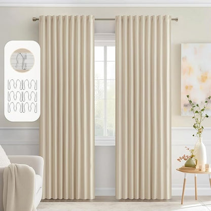 MIULEE Back Tab Cream Beige Curtains 84 Inch Length 2 Panels Set by MIULEE