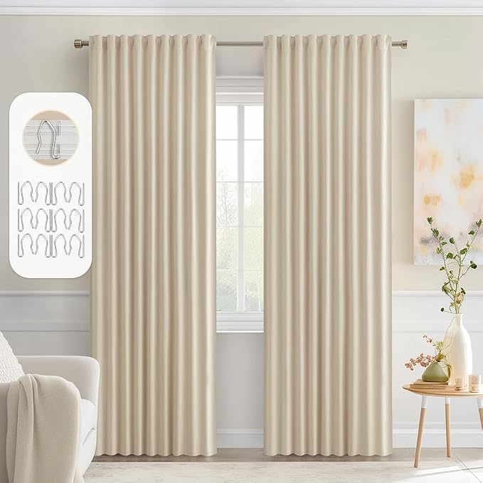 MIULEE Cream Beige Back Tab Light Blocking Curtains 72 Inch Length 2 Panels Set by MIULEE