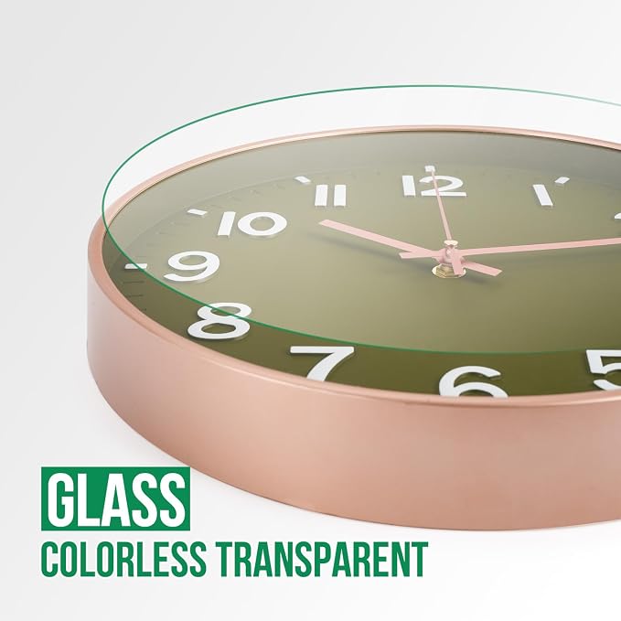 Wall Clock 12Inch Olive Green Modern Simple Quartz Decorative Clock Non-Ticking - Image 5